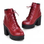 Red High Top Lace Up Platforms Punk Rock Chunky High Heels Combat Boots Shoes